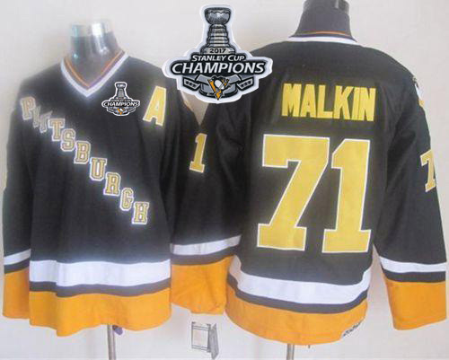 Penguins #71 Evgeni Malkin Black/Yellow CCM Throwback Stanley Cup Finals Champions Stitched NHL Jersey